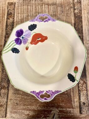 Hand-Painted Floral Ceramic Serving Bowl Purple & Red Flowers Made In England